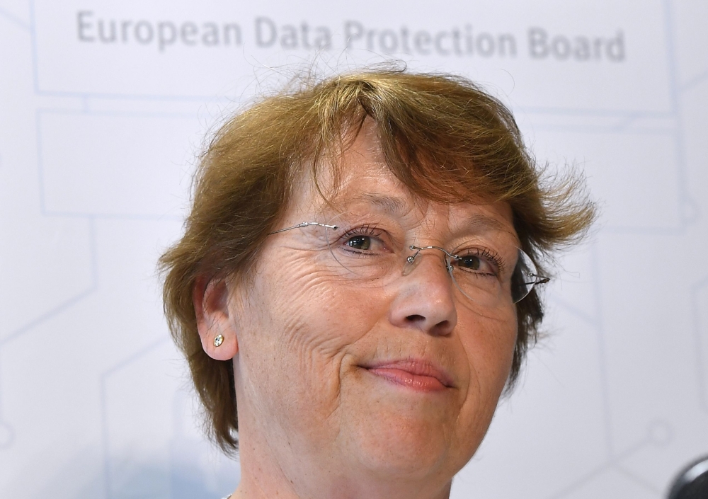 European Data Protection Board Chairwoman Andrea Jelinek adddresses a press conference as the EU General Data Protection Regulation (GDPR) becomes enforceable, in Brussels, on Friday. — AFP