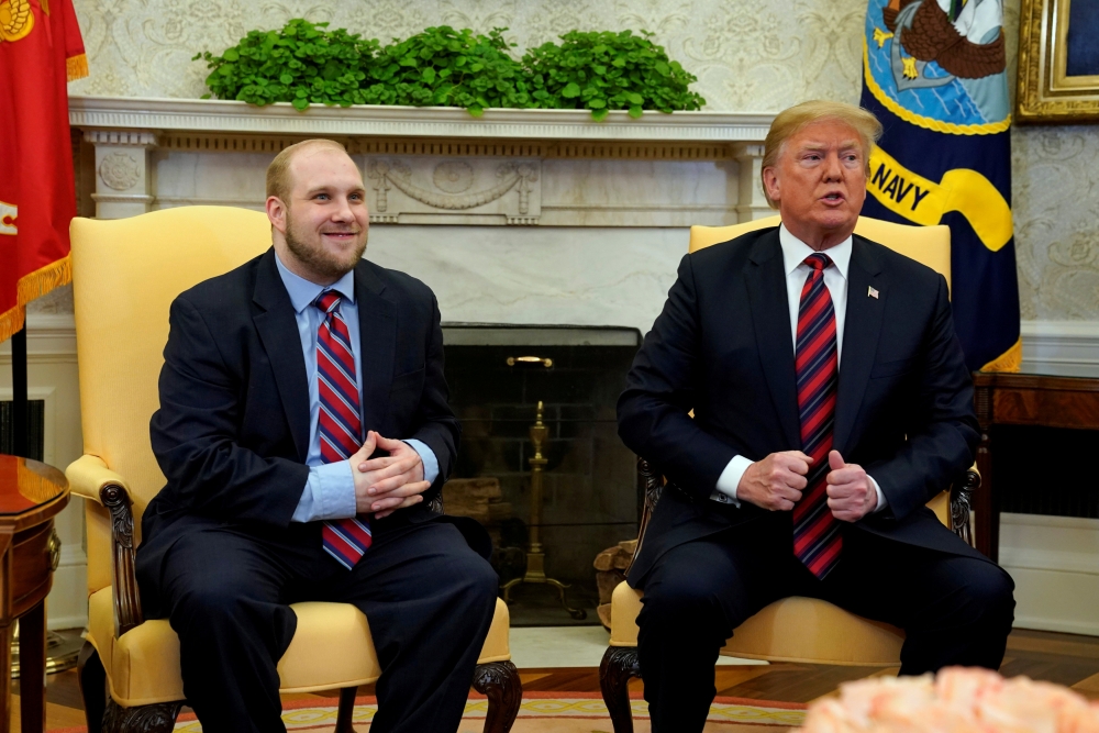 US President Donald Trump talks to the media as he greet Josh Holt, an American missionary who was released by Venezuela, in the Oval Office of the White House in Washington on Saturday. — Reuters