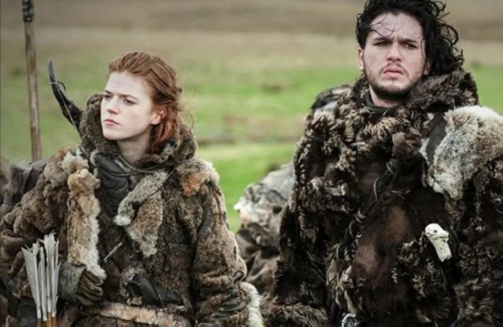 Actors Rose Leslie and Kit Harington in a scene from 