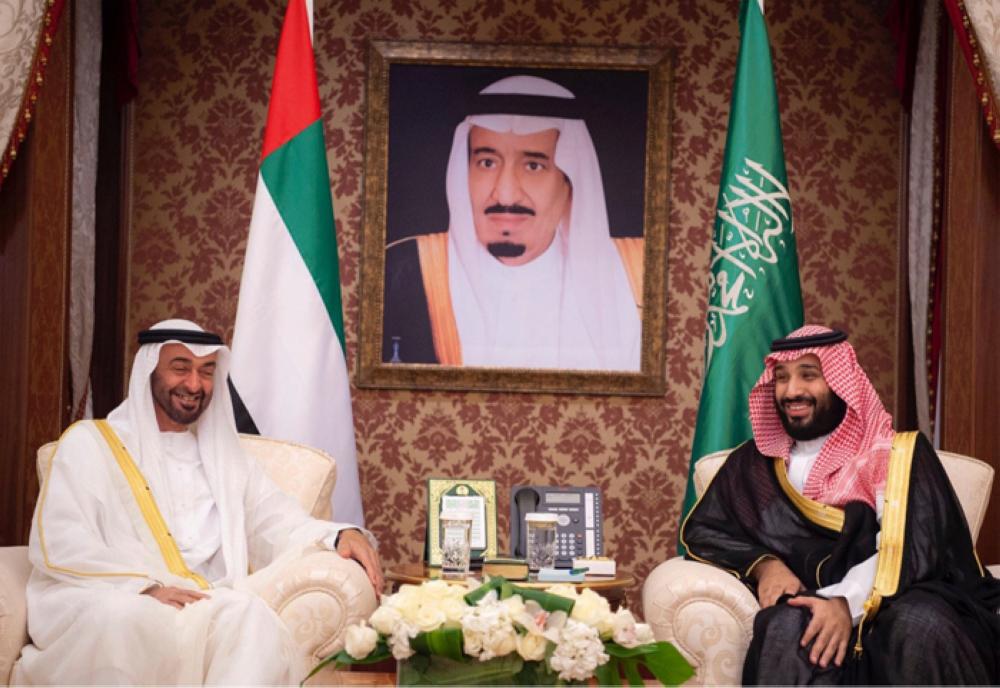 Abu Dhabi's Crown Prince Sheikh Mohammed bin Zayed al-Nahyan meets with Saudi Crown Prince Mohammed bin Salman during the Saudi-UAE Summit in Jeddah, Saudi Arabia, Wednesday. — Reuters