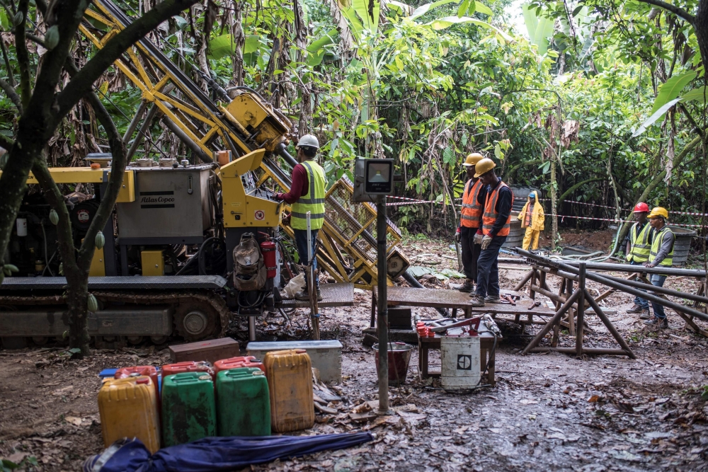 Geologists precess the rock samples taken during the mineral exploration survey at the Segilola Gold Project site in the village of Iperindo-Odo Ijesha, near the city of Ilesha, Osun State, Nigeria. — AFP