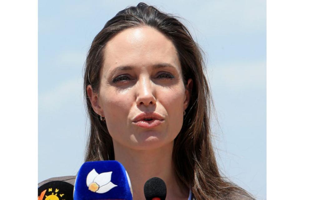 UN Refugee Agency’s special envoy Angelina Jolie speaks during a news conference during her visit to a camp for Syrian refugees in Dohuk, Iraq, on Sunday. — Reuters