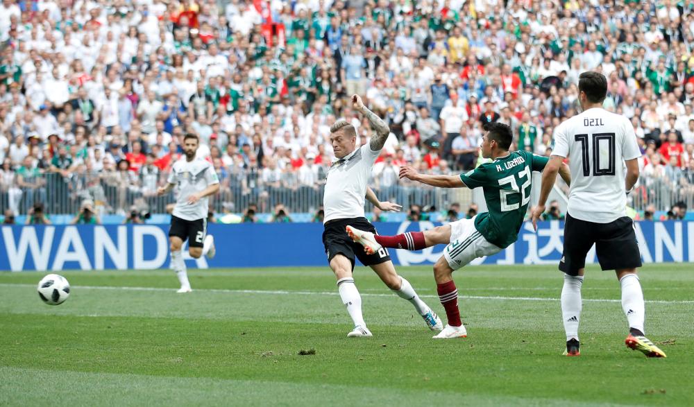 Mexico's Hirving Lozano scores tagainst Germany during their World cup match at Luzhniki Stadium, Moscow, Sunday. — Reuters