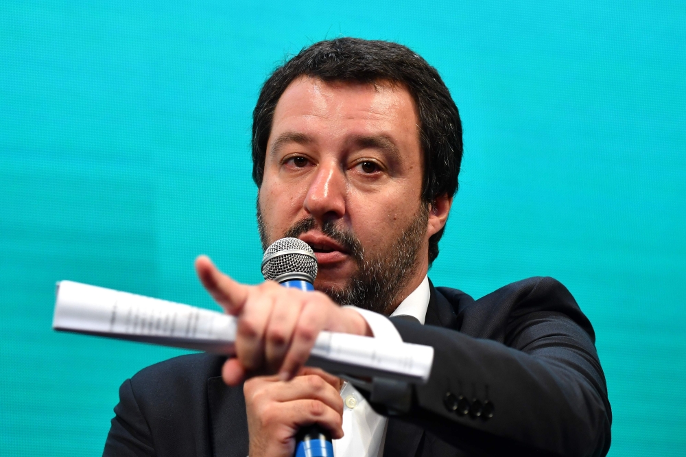 Italy’s Interior Minister and Deputy PM Matteo Salvini attends a meeting with the Italian Confesercenti ( Association of commercial businesses ) in Rome in this June 13, 2018 file photo. — AFP