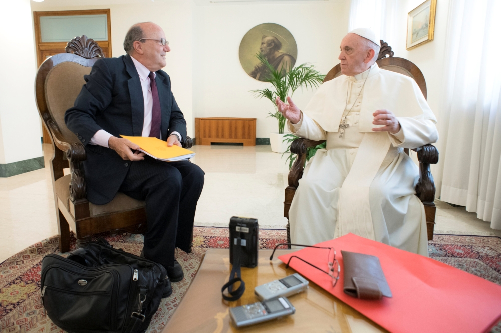 Pope Francis gestures during an exclusive interview at the Vatican on June 17, 2018. — Reuters