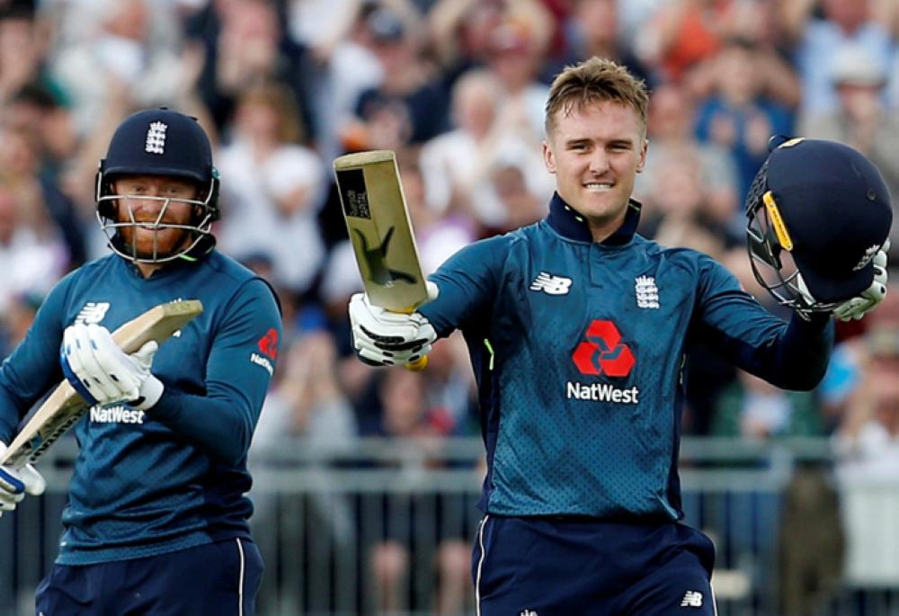  England's Jason Roy celebrates with Jonny Bairstow after reaching a century. — Reuters