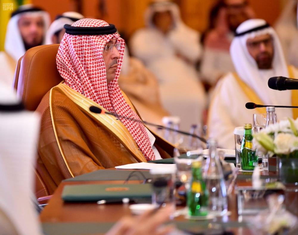 Saudi Minister of Media Awwad Al-Awwad with media ministers of member states of the Coalition for Supporting the Legitimacy in Yemen before the start of their meeting at Conference Palace in Jeddah on Saturday. — SPA