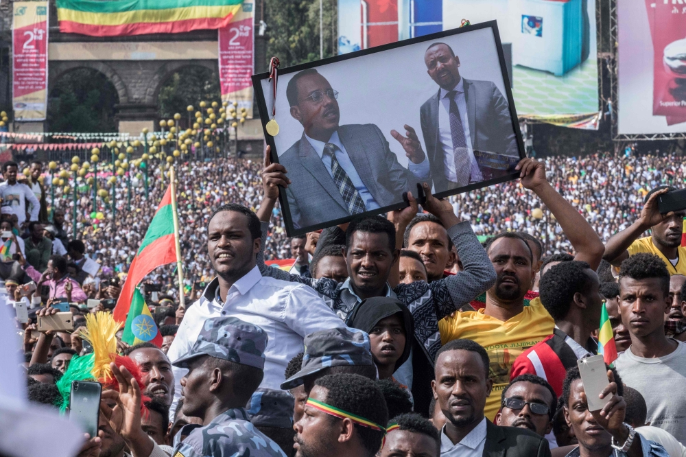 Supporters of Ethiopia Prime Minister attend a rally on Meskel Square in Addis Ababa on Saturday. — AFP