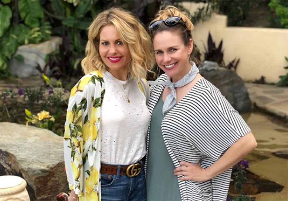 Actresses Candace Cameron Bure, left, and Andrea Barber on the set of 