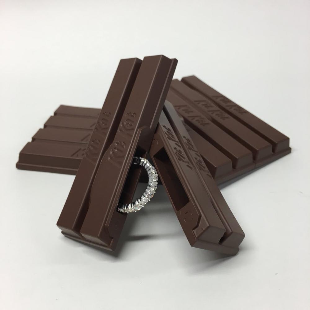 A fake Kit Kat bar with a secret compartment containing the ring that Evan Wilt used to propose is seen in this undated photo.