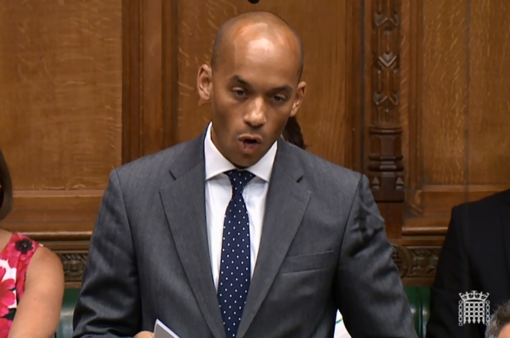 A video grab from footage broadcast by the UK Parliament’s Parliamentary Recording Unit (PRU) shows British Labour politician Chuka Umunna speaking in the House of Commons in London on Tuesday. — AFP