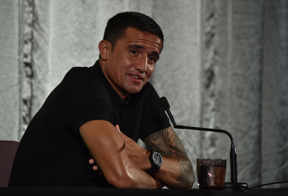 Australian football player Tim Cahill speaks during a press conference announcing his retirement from international football, in Sydney on July 20, 2018. Australia's all-time leading goal-scorer Tim Cahill said on July 20 he intends to continue playing at club level and is also interested in a coaching career in the wake of his retirement from international football. — AFP