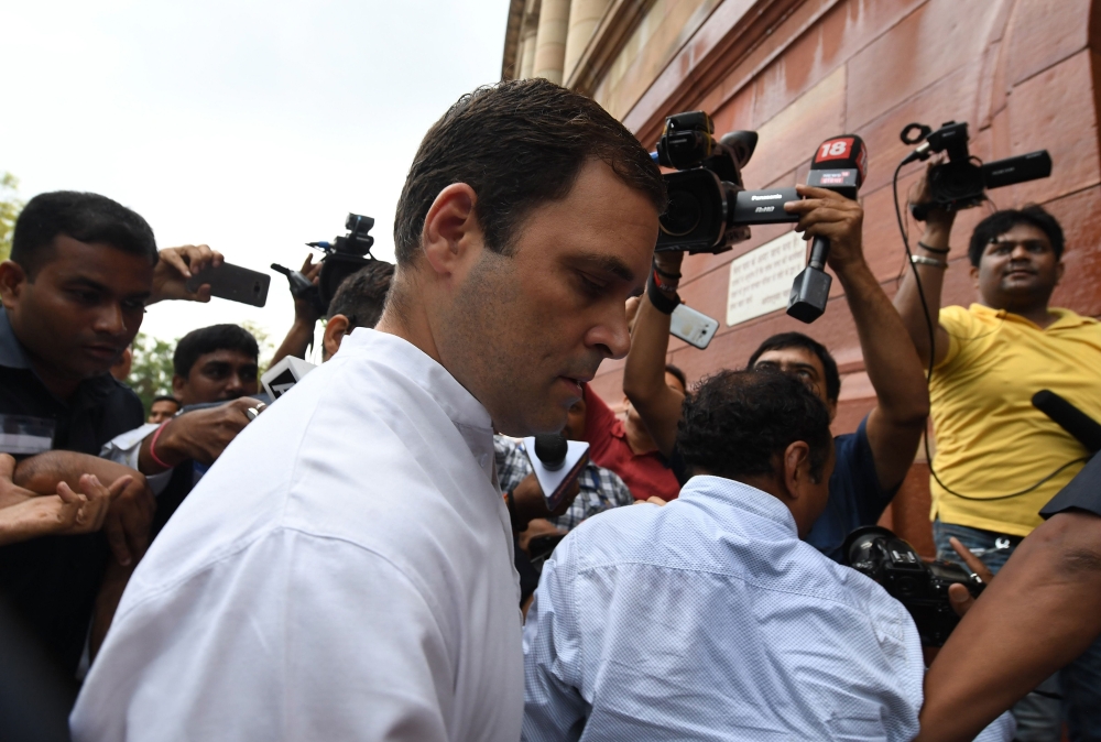 Congress Party President Rahul Gandhi arrives during the monsoon session of the Indian Parliament in New Delhi on Friday. — AFP