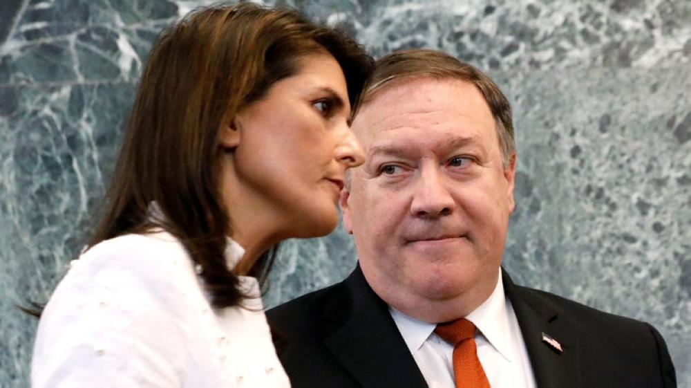 US Secretary of State Mike Pompeo and US Ambassador to the United Nations Nikki Haley in New York on Friday. — Reuters