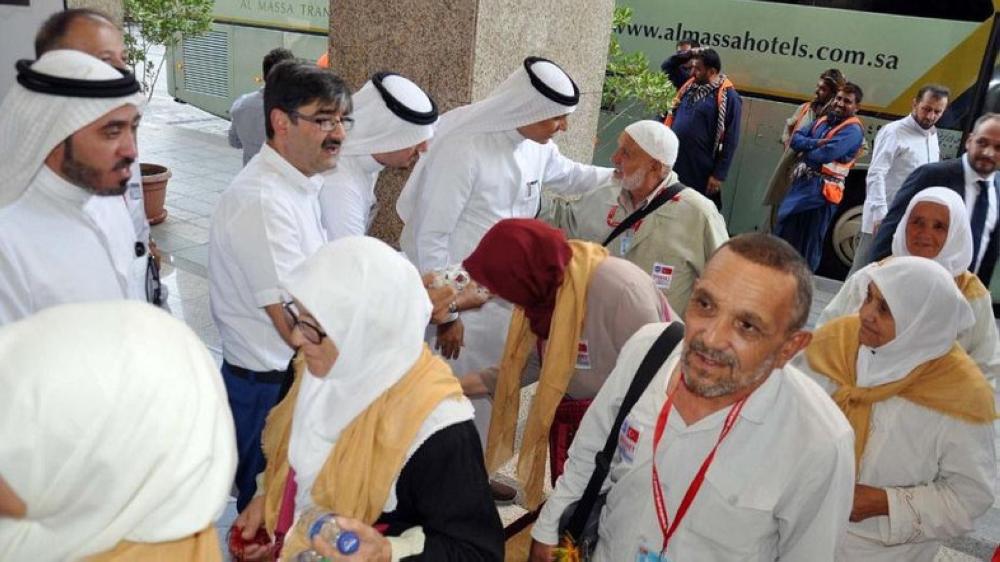 The first batch of Turkish pilgrims being welcomed in Madinah on Saturday. — SPA