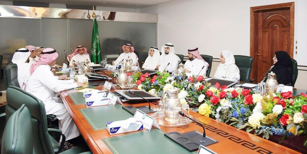 Nijoud Haidar Jamal Al-Lail and Hanadi Abdul Qadir Ramadani attend a meeting of the board of directors of the Tawafa Establishment for South Asian Pilgrims.