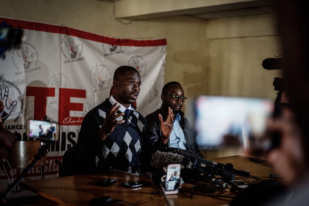 Nkululeko Sibanda spokesperson to Nelson Chamisa, the leader of the opposition Movement for Democratic Change (MDC) Alliance speaks during a media briefing at the MDC headquarters in Harare in this Aug. 6, 2018 file photo. — AFP
