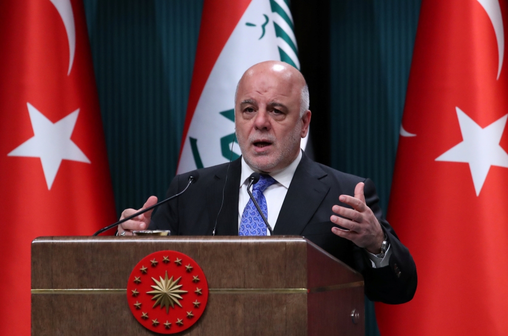 
Iraqi Prime Minister Haider Al-Abadi attends a news conference in Ankara on Tuesday. — Reuters
