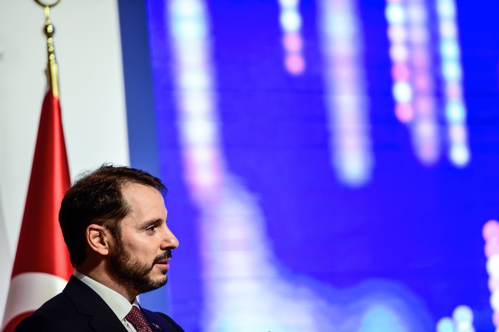 In this file photo, Turkish Treasury and Finance Minister Berat Albayrak speaking during a presentation to announce his economic policy in Istanbul. — AFP