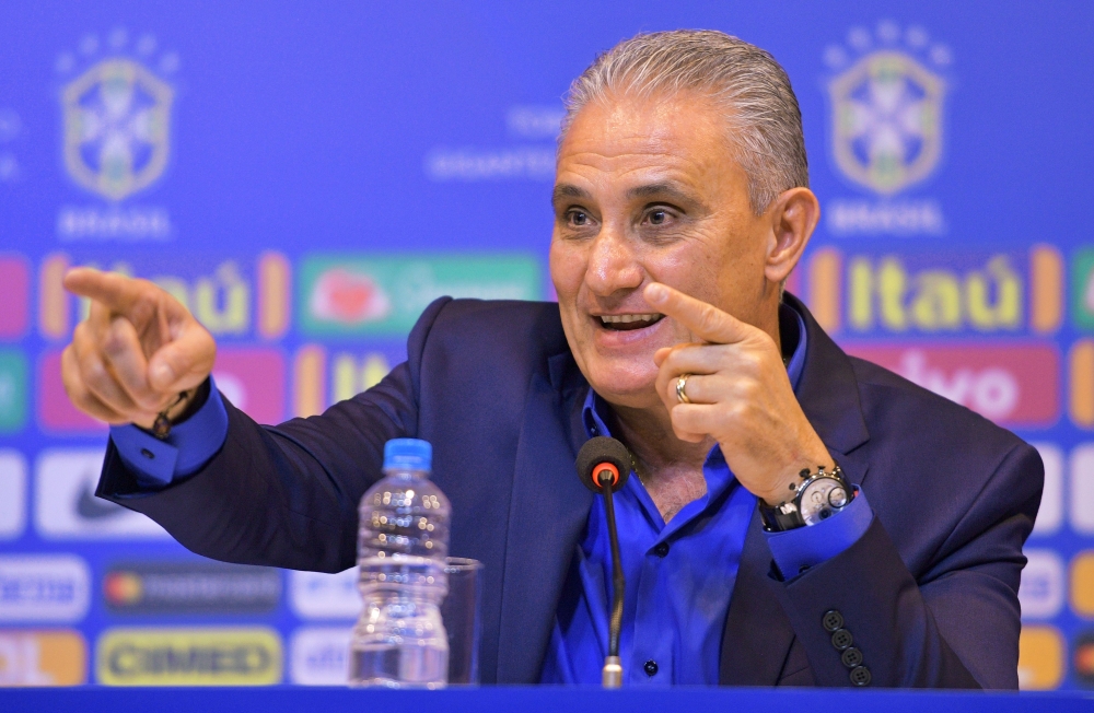 Brazil's national football team coach Tite speaks during a press conference to announce his squad of players for the upcoming friendly matches against the US and El Salvador, in Rio de Janeiro on Friday.  Brazil will face the US on Sept. 7 and El Salvador on Sept. 11. — AFP