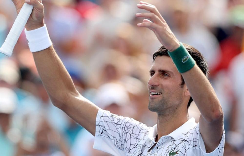 Novak Djokovic of Serbia celebrates his win over Marin Cilic of Croata during the Western & Southern Open at Lindner Family Tennis Center in Cincinnati Saturday. — AFP