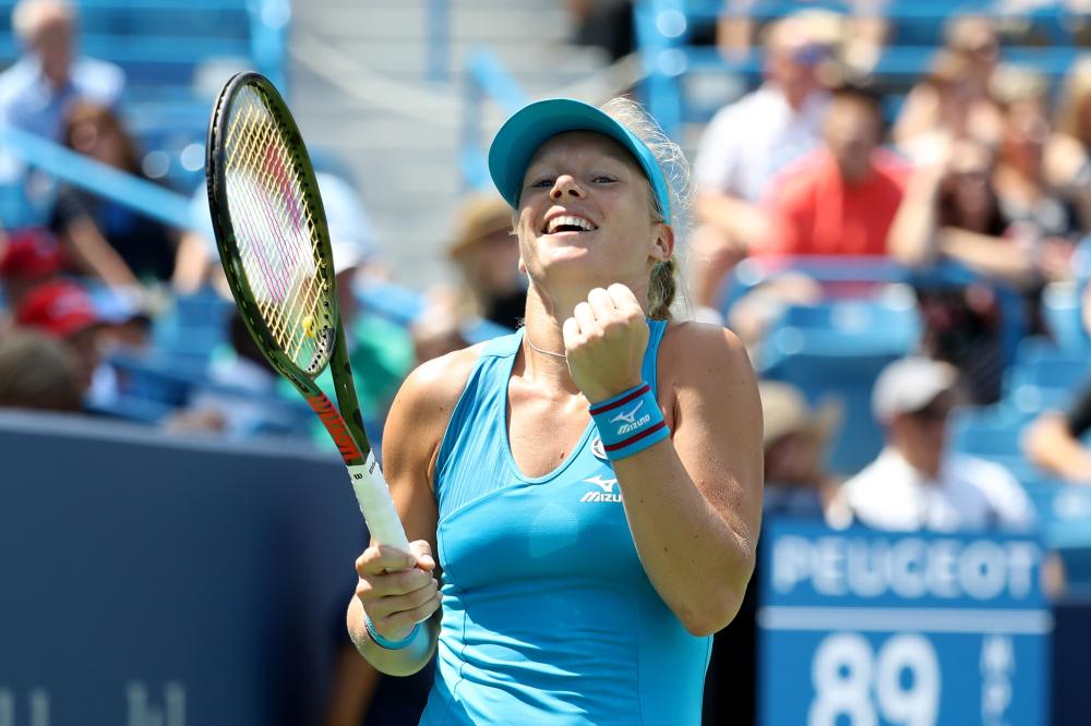 Kiki Bertens of the Netherlands celebrates match point over Petra Kvitova of the Czech Republic during the Western and Southern Open at the Lindner Family Tennis Center in Cincinnati Saturday. — AFP