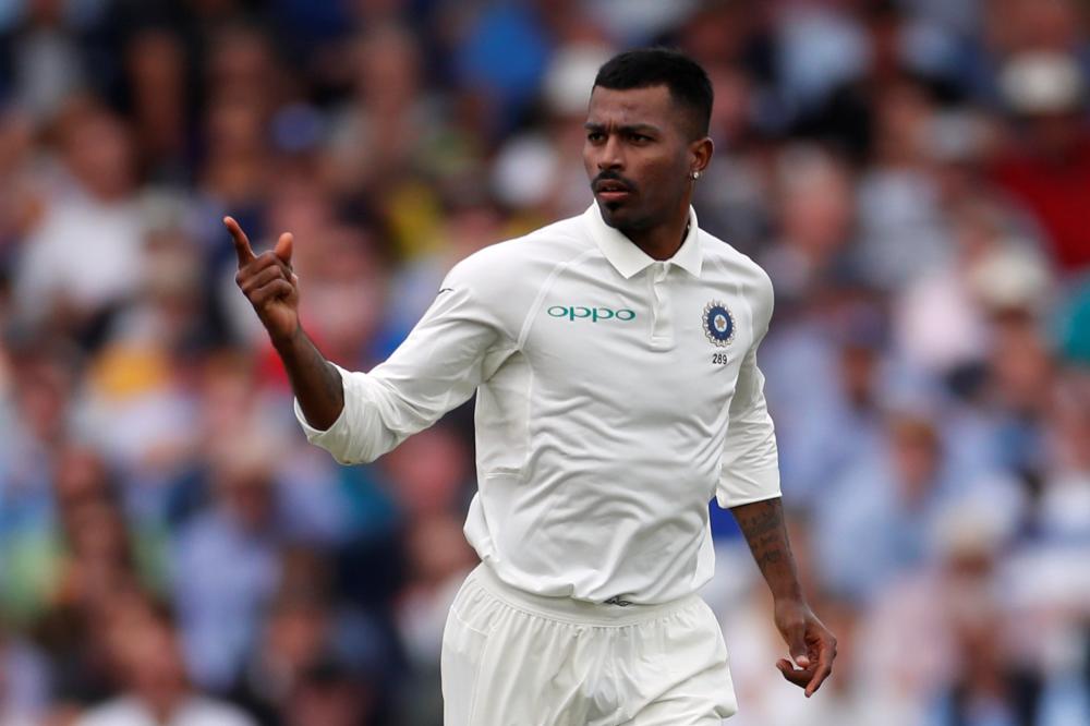 Hardik Pandya celebrates taking the wicket of England's Jonny Bairstow during their third Test match at Nottingham Sunday. — Reuters