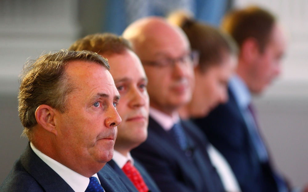 Britain's Trade Secretary Liam Fox takes part in a question and answer session following a speech on the government's new export strategy at the Institute of Directors in London, Britain, Tuesday. — Reuters