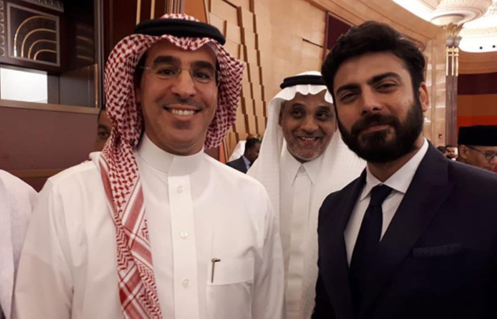 Minister of Media Dr. Awwad Al-Awwad (left) with Pakistani actor Fawad Khan, who performed Haj, at the Ministry of Media event. — SPA