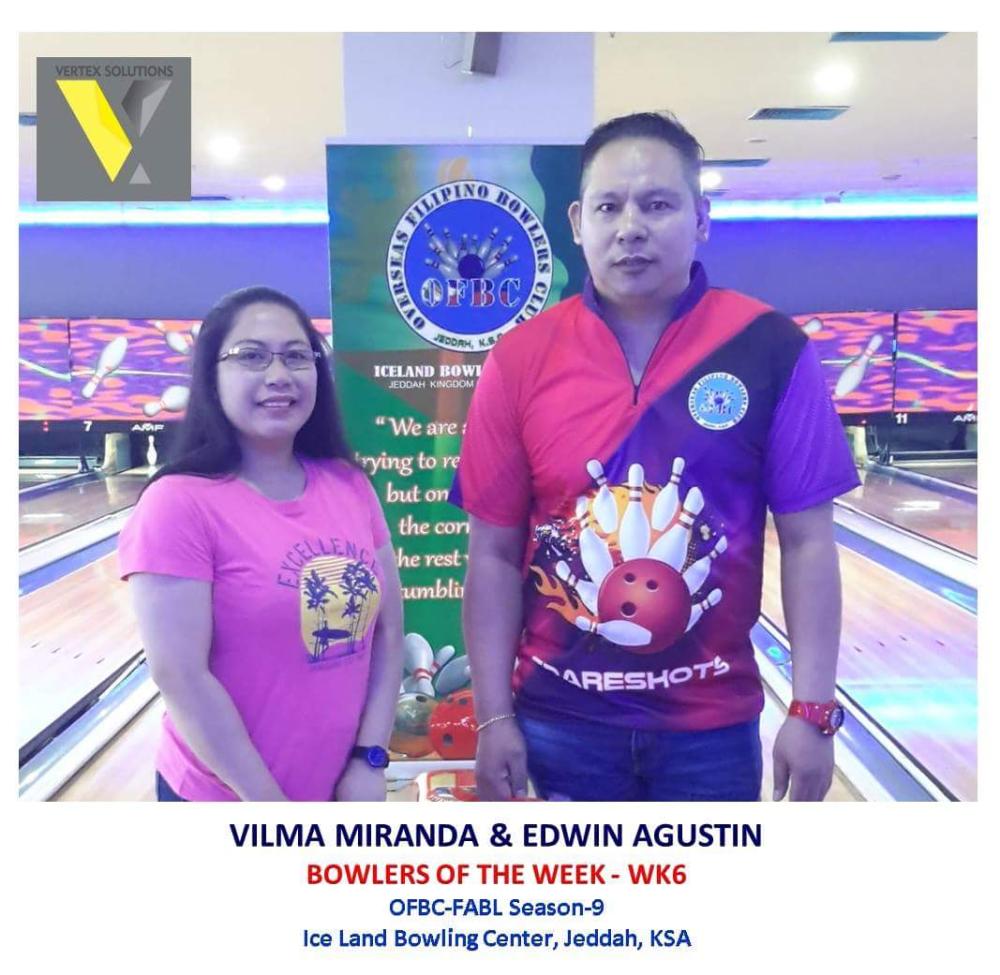 Vertex Solutions Bowlers of the Week Vilma Miranda and Edwin Agustin 