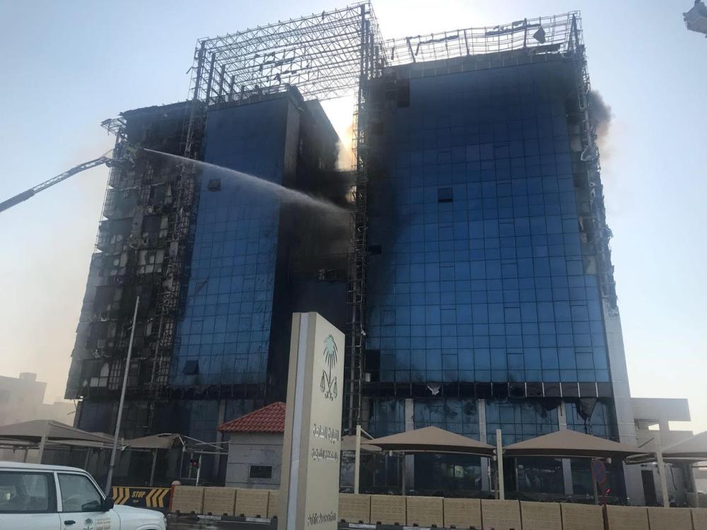 Chief Public Prosecutor of the Kingdom Saud Al-Moajab arrived in Dammam Sunday evening and visited the gutted building to take stock of the situation. — Saudi Gazette photo