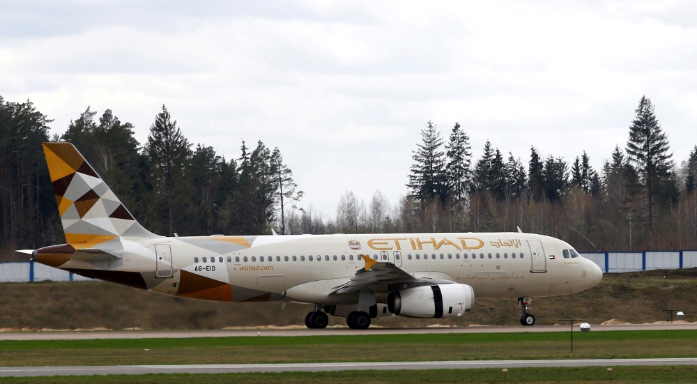 Etihad Airways Airbus A320-200 plane is seen at the National Airport Minsk, Belarus, in this file photo. — Reuters