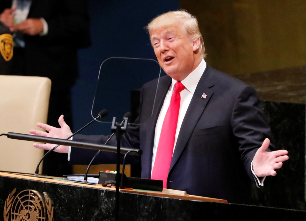 US President Donald Trump addresses the 73rd session of the United Nations General Assembly at UN headquarters in New York on Tuesday. — Reuters