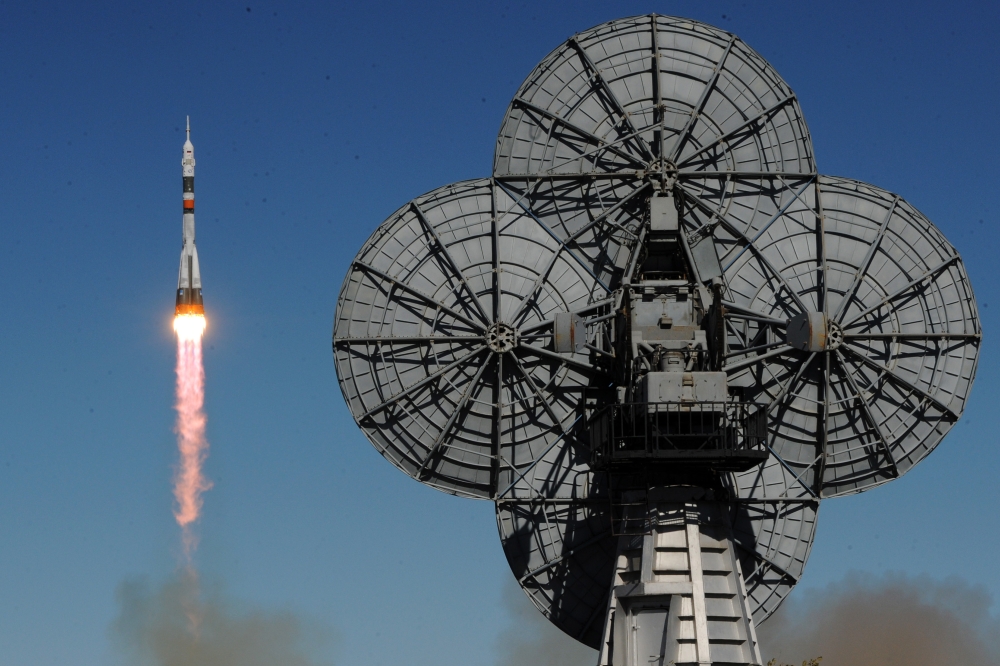 Russia’s Soyuz MS-10 spacecraft carrying the members of the International Space Station (ISS) expedition 57/58, Russian cosmonaut Alexey Ovchinin and NASA astronaut Nick Hague, blasts off to the ISS from the launch pad at the Russian-leased Baikonur cosmodrome in Baikonur, Kazakhstan, on Thursday. — AFP