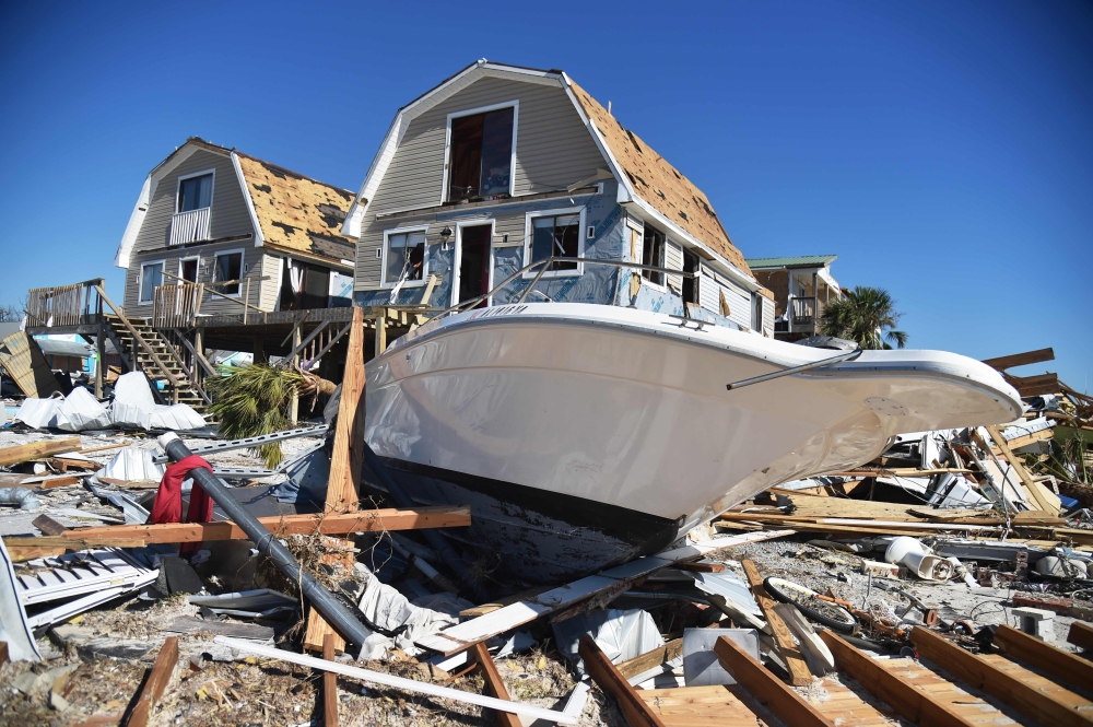 A view of the damaged caused by Hurricane Michael in Mexico Beach, Florida, three days after Hurricane Michael hit the area. — AFP