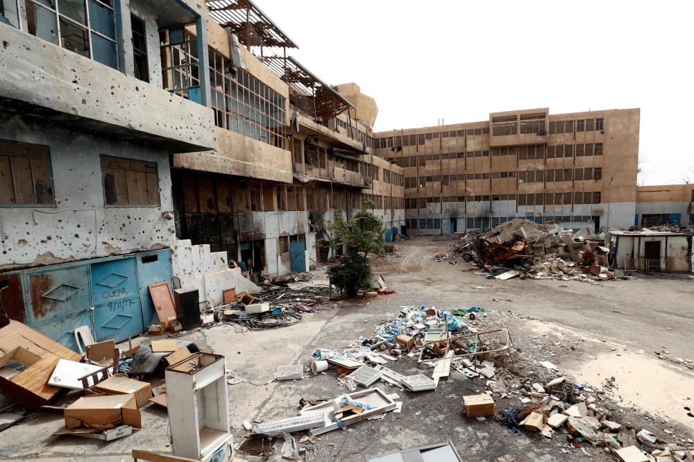 


Hospital equipment placed in the courtyard of the National Hospital building in the northern Syria city of Raqa, which was the final bastion of Daesh (the so-called IS) fighters. — AFP