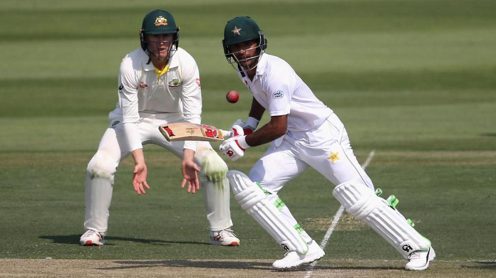 


Opener Fakhar Zaman of Pakistan batting against Australia during the second cricket Test at Abu Dhabi Tuesday. — AFP