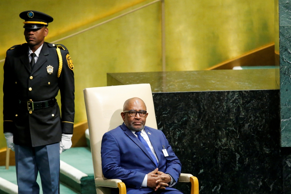 Comoros President Azali Assoumani sits in the chair reserved for heads of state before delivering his address during the 73rd session of the United Nations General Assembly at UN headquarters in New York in this Sept. 27, 2018 file photo. — Reuters