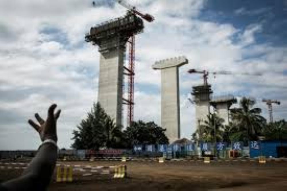 Construction work on the Chinese-built Maputo-Katembe Bridge, linking the two sides of the bay of Mozambique's capital. The three-kilometer, $725-million structure, scheduled to open this year, will be Africa's longest suspension bridge. 