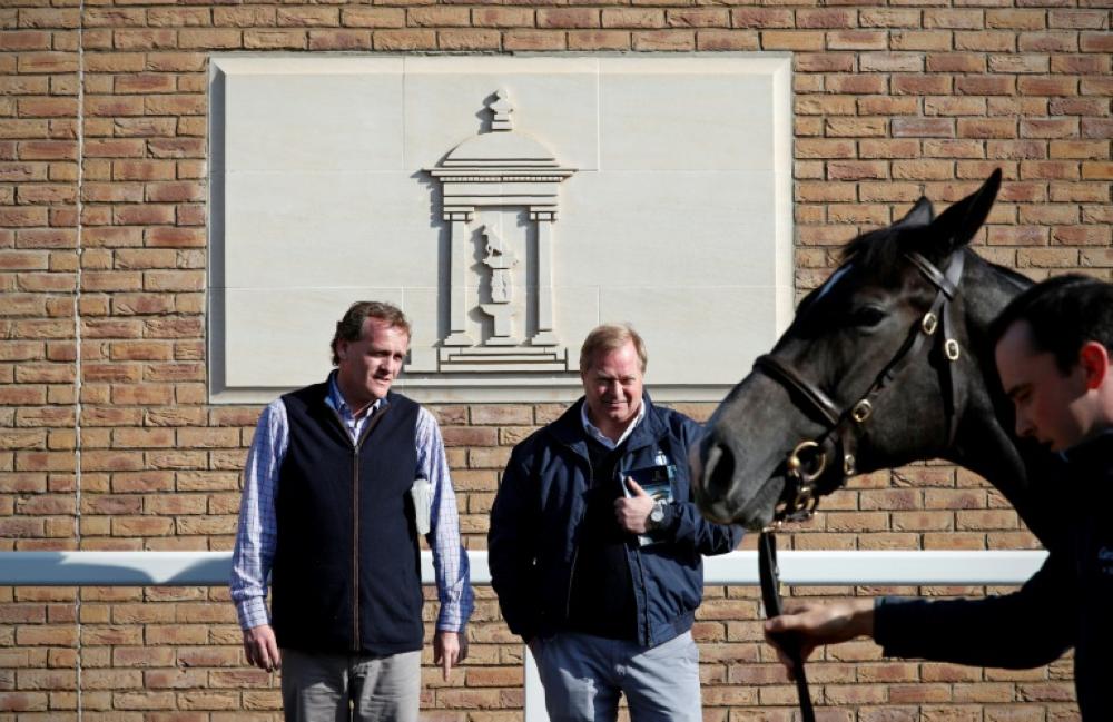 Trainer Richard Hannon Jnr (left) and Richard Morecombe, co-founder of Chelsea ThoroughBreds at Tattersalls Sales in Newmarket. — AFP