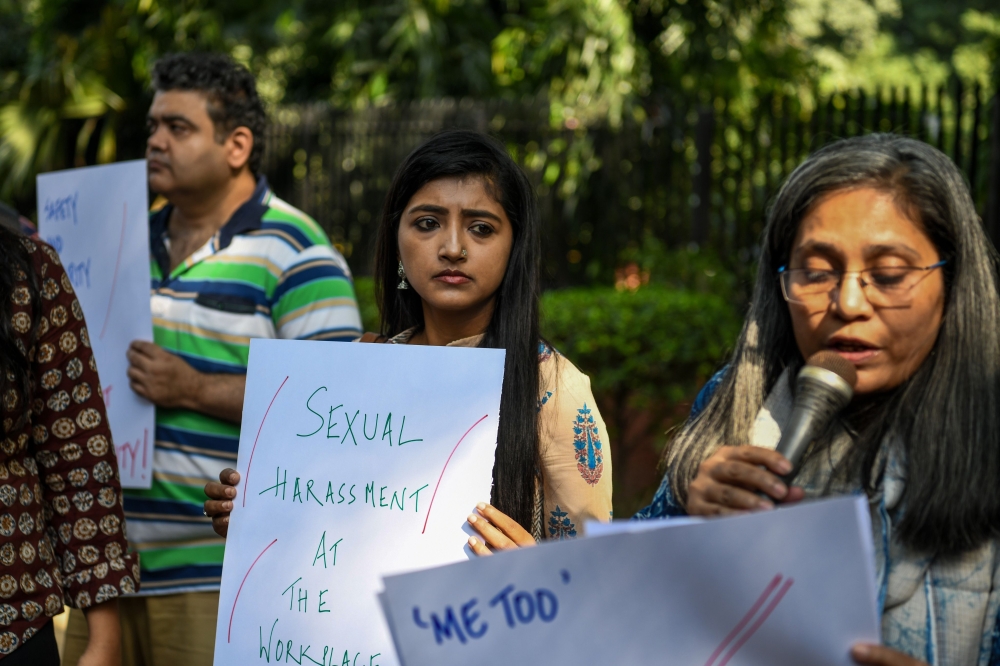 Indian journalists hold placards at a protest against sexual harassment in the media industry in New Delhi in this Oct. 13, 2018 file photo. — AFP