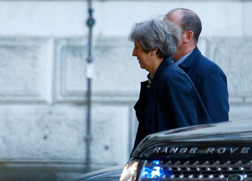 Britain’s Prime Minister Theresa May arrives at Downing Street in London, Britain, on Monday. — Reuters