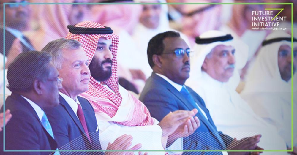 Crown Prince Muhammad Bin Salman, deputy premier and minister of defense, attends the plenary session of Future Investment Initiative (FII) along with Jordan’s King Abdullah in Riyadh on Tuesday. — SPA
