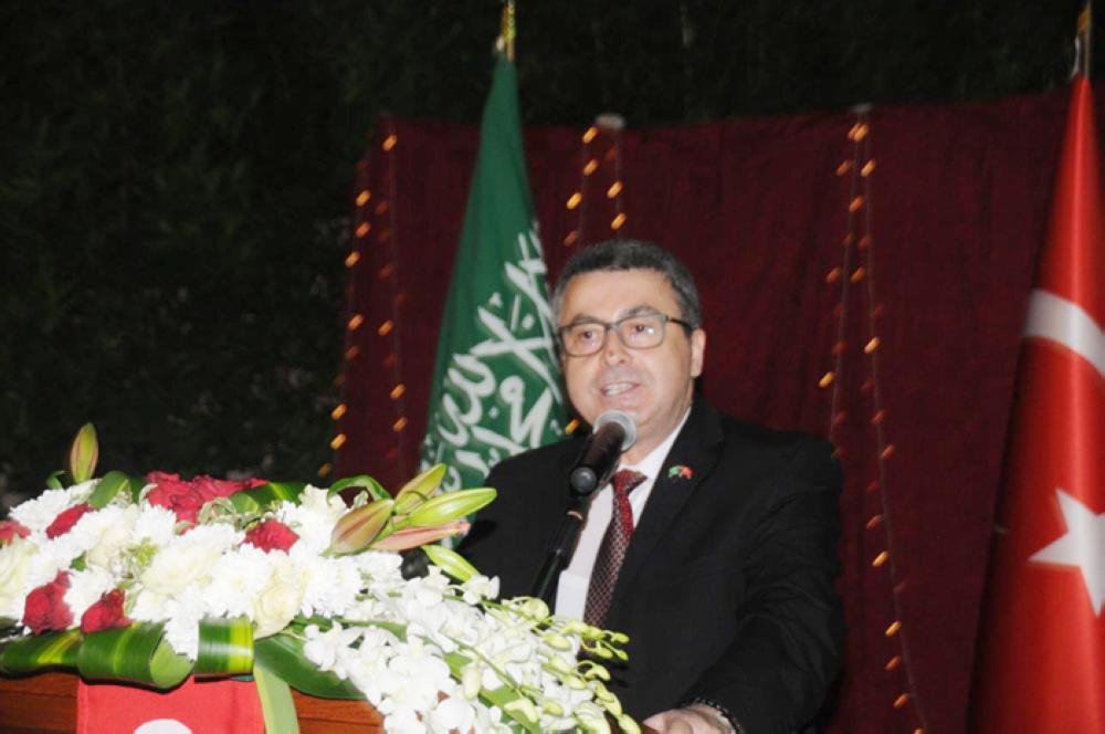 Turkish Consul General Akif Menevse addressing the audience on republic day on Monday.