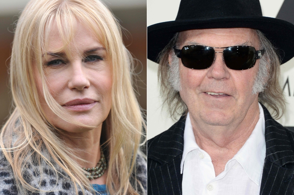 This combination of pictures created on Wednesday shows actress Daryl Hannah at the photo-call of the movie ‘Sights of Death’ on Jan. 23, 2014 in Rome and singer Neil Young at the 56th GRAMMY Awards at Staples Center on Jan. 26, 2014 in Los Angeles. — AFP