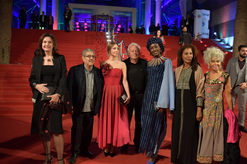 Carthage Film Festival's jury members and president Deborah Young (1st-L) arrive the closing ceremony of the 29th edition of the Carthage Film Festival in Tunis. — AFP