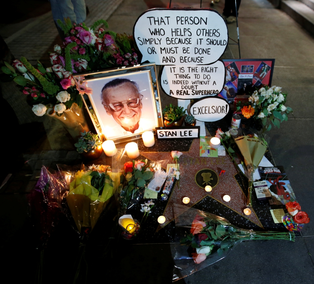 Flowers and mementos are pictured on the star of late Marvel Comics co-creator Stan Lee on the Hollywood Walk of Fame in Los Angeles, California. — Reuters