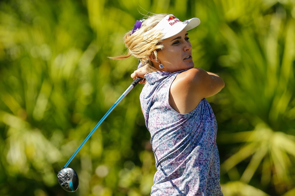 Lexi Thompson plays her shot from the 15th tee during the second round of the CME Group Tour Championship at Tiburon Golf Club on Friday in Naples, Florida. — AFP