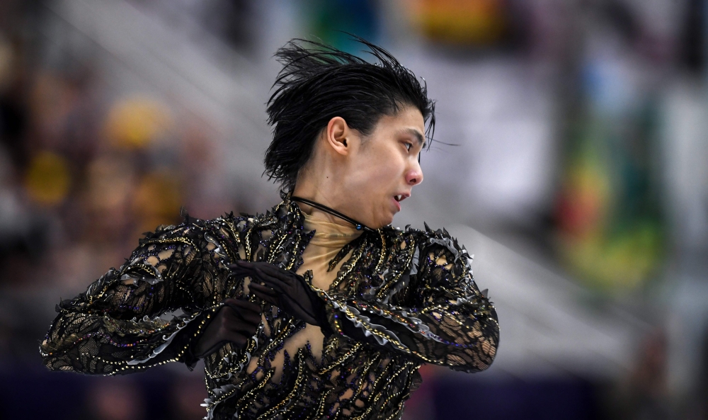 Yuzuru Hanyu of Japan performs his routine in the men's free skating at the Rostelecom Cup 2018 ISU Figure Skating Grand Prix in Moscow on Saturday. — AFP