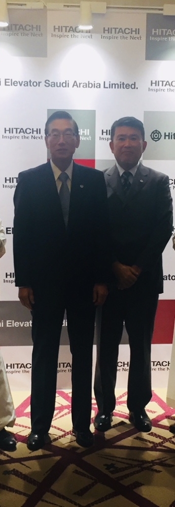 Hideaki Seki (left), senior vice president and CEO, Building Systems Business unit, Hitachi, Ltd; and Hiroshi Nasu, managing director, Hitachi Elevator Saudi Arabia Ltd